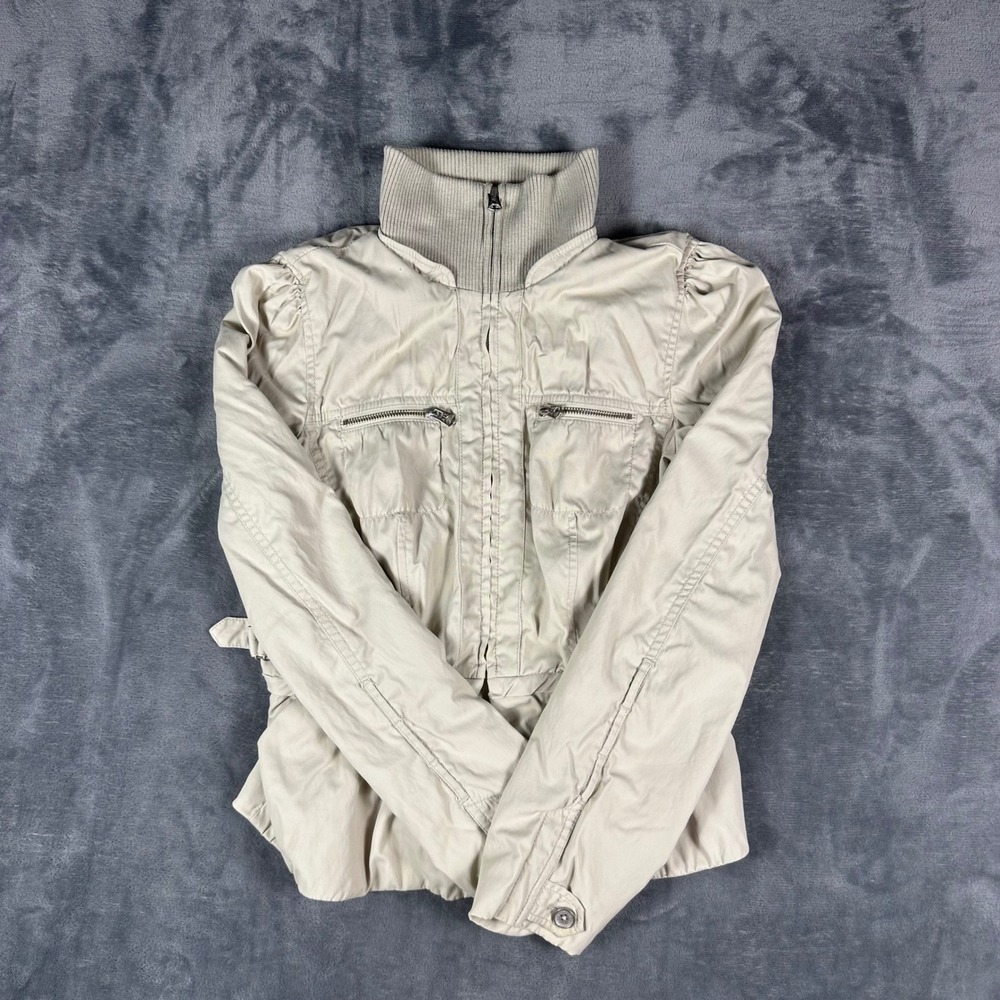 Armani Exchange Women Beige Utility Peplum Jacket Ribbed Mock Neck Size M - Picture 1 of 9
